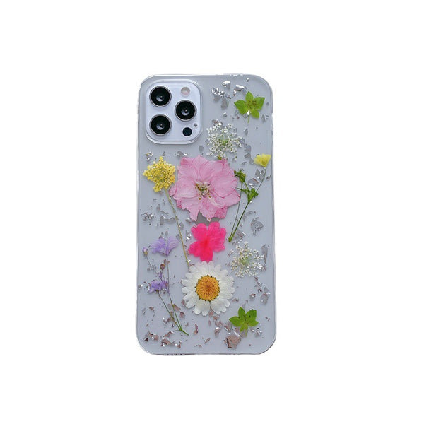Custom Silver Foil Dried Flowers Iphone case